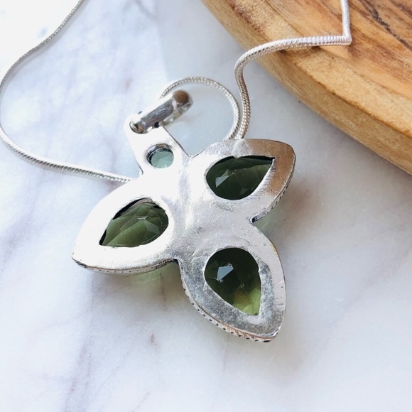 Silver Plated Peridot Blue Topaz Pear Shape Statement Necklace - Picture 5 of 7